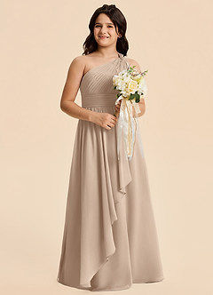 Azazie Skye Junior Taupe A-Line Pleated Chiffon Dress image5