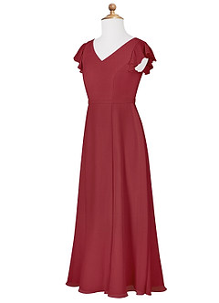 Azazie Claudine Junior Pomegranate A-Line Pleated Chiffon Dress image7
