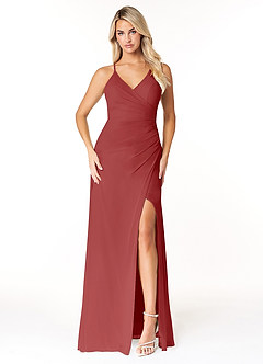 Azazie Ariella Final Sale Rust A-Line Pleated Chiffon Dress image1
