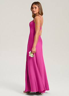 Azazie Lidia Bridesmaid Dresses Fuchsia Mermaid Side Slit Stretch Satin Dress image7