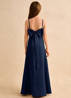 Azazie Joella Girls Formal Flower Girl Dresses Dark Navy A-Line Pleated Matte Satin Dress image4