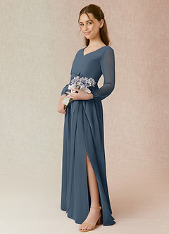 Azazie Angelica Junior Neptune A-Line Pleated Chiffon Dress image3