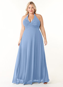 Azazie Tessie Bridesmaid Dresses Steel Blue A-Line V-Neck Pleated Chiffon Dress image6