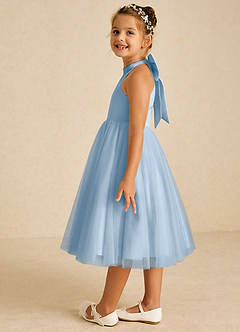 Azazie Dora Blumenmädchenkleider A-Linie Schleifen Tüll Kleid Puderblau image4