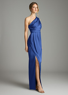 Azazie Emorie Final Sale Royal Blue Sheath One Shoulder Stretch Satin Dress image4