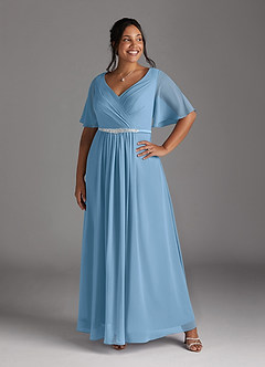 Azazie Tricia Mother of the Bride Dresses Steel Blue A-Line V-Neck Pleated Chiffon Dress image10