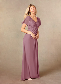 Azazie Holga Mother of the Bride Dresses Vintage Mauve A-Line V-Neck Lace Chiffon Dress image5