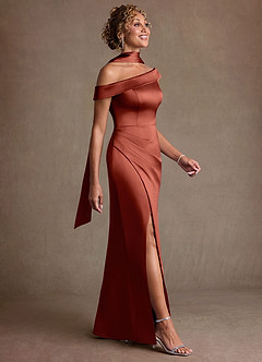 Azazie Kamala 신부의 어머니 드레스 쉬스 한쪽 어깨 스트레치 새틴 플로어 길이 드레스 image3