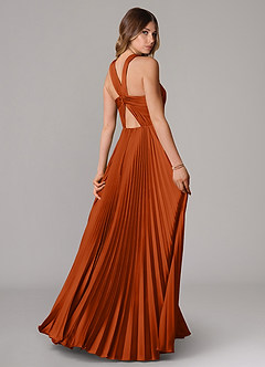 Azazie Afra Vestidos de damas de honor Vestido de Naranja Quemada de Satén Elástico de Corte en A con Plisado image2