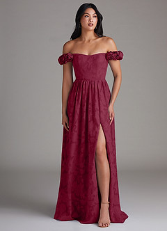Azazie Autumn Robes de demoiselle d'honneur Robe Trapèze Convertible en Blumen-Burnout Épaule décolletée Bourgogne image5