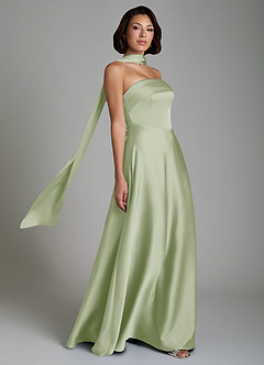 Azazie Odele At-home Try On Dresses Dusty Sage A-Line Strapless Stretch Satin Dress image7