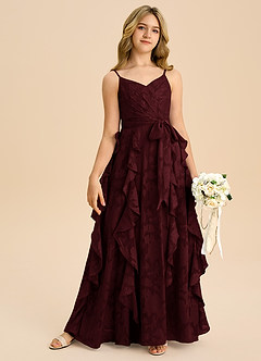 Azazie Peyton Junior Vestido de Cabernet de Devorado Floral de Corte en A con Plisado image6