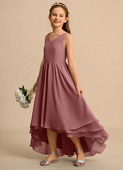 Azazie Kitten Junior Formal Jurken voor bloemenmeisjes A-Lijn Jurk van Chiffon Woestijnroos image1