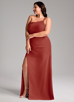 Azazie Eren Robes de demoiselle d'honneur Robe Fourreau en Mousseline de soie Ue épaule Terracotta image4