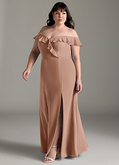 Azazie Sophie Bridesmaid Dresses Champagne Rose A-Line Off the Shoulder Chiffon Convertible Dress image8