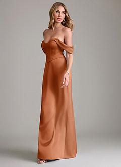 Azazie Sedona 신부 들러리 드레스 인어 오프 더 숄더 스트레치 새틴 바닥 길이 드레스 image4