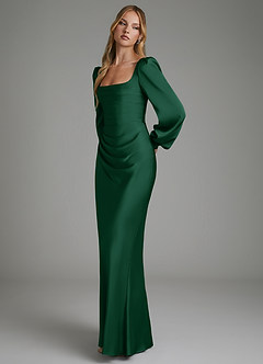 Azazie Brianna Brautjungfernkleider Meerjungfrau-Linie Korsett Stretch-Satin Kleid Dunkelgrün image6