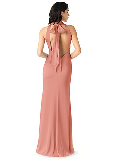 Azazie x Delaney Bridesmaid Dresses Coral Sheath High Neck Stretch Satin Dress image4