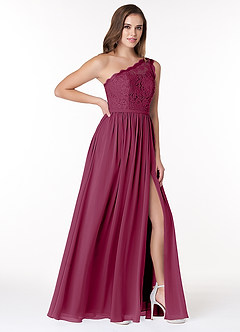 Azazie Demi Brautjungfernkleider A-Linie One-Shoulder Chiffon Kleid Maulbeerrot image4