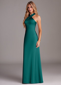 Azazie Doretta Bridesmaid Dresses Peacock Mermaid Pleated Stretch Satin Dress image4