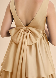Azazie Meadowyn Junior Abito A-Line in Raso Elasticizzato Fiocco Oro image7