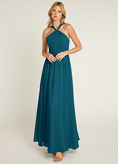 Azazie Jacey Bridesmaid Dresses Ink Blue A-Line Pleated Chiffon Dress image1
