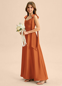 Azazie Halley Junior Abito A-Line in Raso Elasticizzato Fiocco Cannella image4