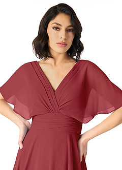 Azazie Pamela Brautjungfernkleider A-Linie V-Hals Gefaltet Chiffon Kleid Granatapfelrot image4
