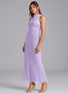 Azazie Evadne Vestidos de damas de honor Vestido de Lila de Gasa de Corte Recto con Plisado image1