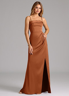 Azazie Aretha Robes de demoiselle d'honneur Robe Trapèze Convertible en Satin extensible Sans bretelles Cuivre image6