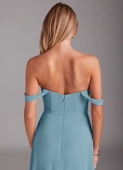 Azazie Aaron Brautjungfernkleider Wandelbar A-Linie Schulterfrei Chiffon Kleid Stimmungsvolles Blau image8