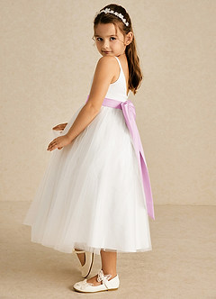 Azazie Lea vestidos de niña de las flores Vestido de Rosa Caramelo de Tul de Corte En A con Tirante Espagueti image4