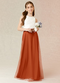 Azazie Albertine Junior Burnt Orange A-Line Lace Chiffon Dress image1