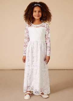 Azazie Agatha Flower Girl Dresses A-Line Lace Floor-Length Dress image3