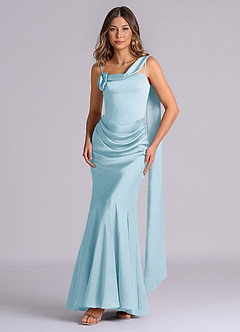 Azazie Inara Suknie dla druhen Syrena Pofałdowany Satyna elastyczna Do ziemi Sukienka image1