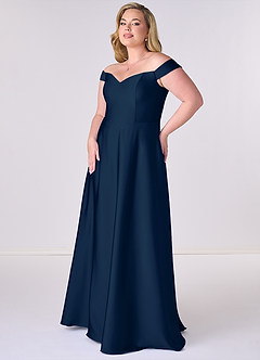 Barbie ♥ Azazie Bridesmaid Dresses Dark Navy A-Line Off the Shoulder Stretch Satin Convertible Dress image9
