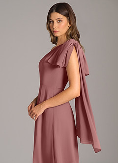 Azazie Tella Vestidos de damas de honor Vestido de Rosa Del Desierto de Gasa de Corte en A con Hombro unilateral image8