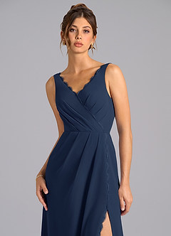 Azazie Bernice Bridesmaid Dresses Dark Navy A-Line Pleated Chiffon Dress image7