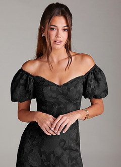 Azazie Evalina Bridesmaid Dresses Black Sheath Floral Burnout Dress image2