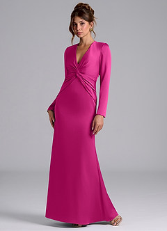 Azazie Valerie Vestidos de damas de honor Vestido de Fucsia de Satén Elástico de Corte Sirena con Manga larga image3