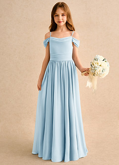 Azazie Shia Junior Formal Flower Girl Dresses Sky Blue A-Line Off the Shoulder Chiffon Dress image4