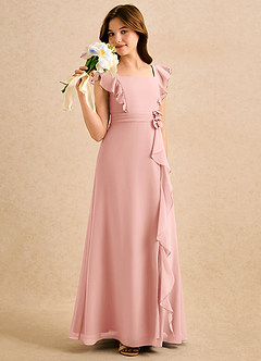 Azazie Soso Girls Formal Blomsterpigekjoler A-Line Plisseret Chiffon Gulv-længde Kjole image4