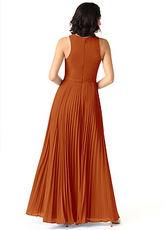 Azazie Lindie Bridesmaid Dresses Paprika A-Line Scoop Pleated Chiffon Dress image2