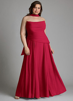 Azazie Gabriela Robes de demoiselle d'honneur Robe Trapèze en Mousseline de soie Corset Écarlate image18