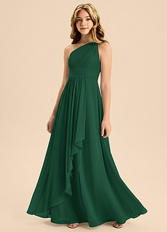 Azazie Skye Junior Vestido Verde Oscuro de Gasa de Corte en A con Plisado image3