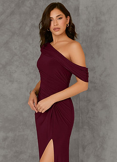 Azazie Rorie Bridesmaid Dresses Cabernet Sheath One Shoulder Luxe Knit Dress image4