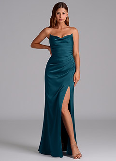 Azazie Claudelle Suknie dla druhen Syrena Bez ramiączek Satyna elastyczna Do ziemi Sukienka image5