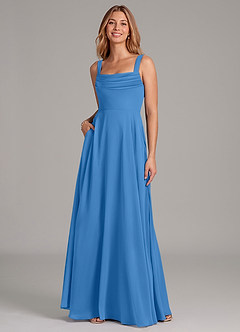 Azazie Shaude Bridesmaid Dresses Blue Jay A-Line Pleated Chiffon Dress image3