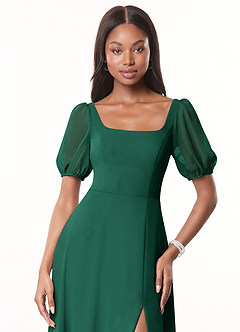 Azazie Alani Bridesmaid Dresses Emerald A-Line Square Neckline Chiffon Dress image5