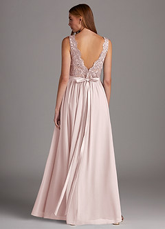 Azazie Elly Bridesmaid Dresses Blushing Pink A-Line Lace Scoop Neck Chiffon Dress image2